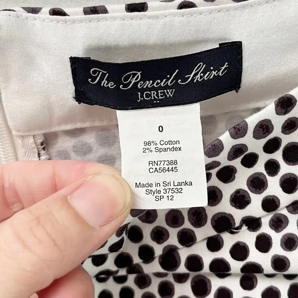 J. Crew Women's The Pencil Skirt 0 Brown & White Polka Dot Print 37532 Stretch
